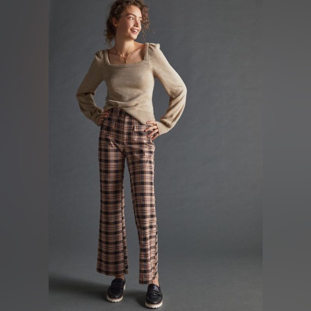 Anthropologie Maeve Plaid Flare Pants